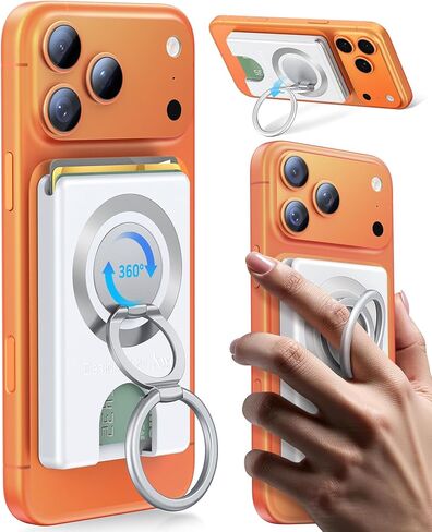 Compatible with Magsafe Wallet 3 Cards Holder [20X Strong Magnet] Magnetic Phone Grips Stand Mount Dual Ring 360° Rotation Desk Cellphone Fits for iPhone 17/16/15/14/13/12 Pro Max in Kuwait