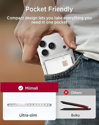 Miimall Magnetic Wallet for iPhone 17/16/15/14 Series, [2-Card] Mag Safe Card Holder Secure Flip Cover, Minimalist Hard PC Durable Pixelsnap Magnet Phone Wallet for Pixel 10 Pro/XL/Fold Crystal Clear in Saudi Arabia