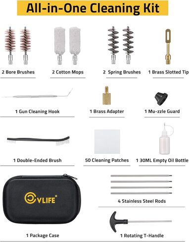 CVLIFE 12 Gauge Gun Cleaning Kit، مجموعة تنظيف البندقية الكاملة مع قضيب التنظيف؛ تشتمل مستلزمات تنظيف الأسلحة على ملحقات تنظيف مزدوجة قابلة للاستهلاك، وفرش، وطرف مشقوق، وأداة تنظيف ورقعة in Kuwait