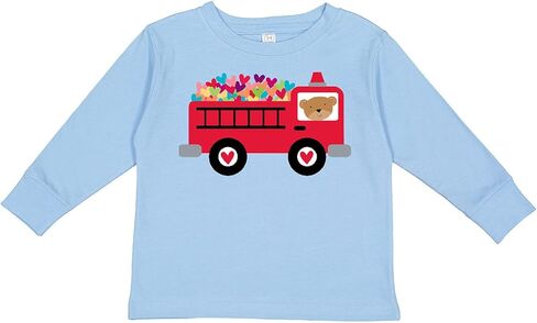inktastic Valentine Fire Truck Heart Bear Toddler Long Sleeve T-Shirt in Saudi Arabia