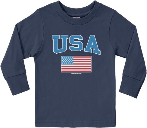 Threadrock Little Boys' USA Text and American Flag Toddler L/S T-Shirt in Saudi Arabia