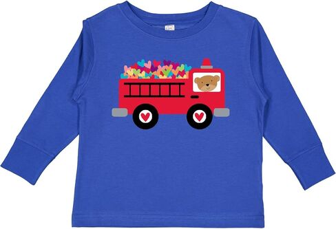 inktastic Valentine Fire Truck Heart Bear Toddler Long Sleeve T-Shirt in Saudi Arabia