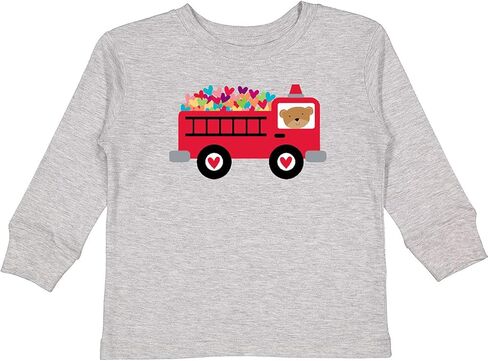 inktastic Valentine Fire Truck Heart Bear Toddler Long Sleeve T-Shirt in Saudi Arabia