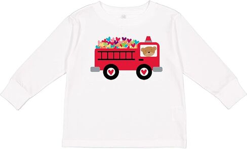 inktastic Valentine Fire Truck Heart Bear Toddler Long Sleeve T-Shirt in Saudi Arabia