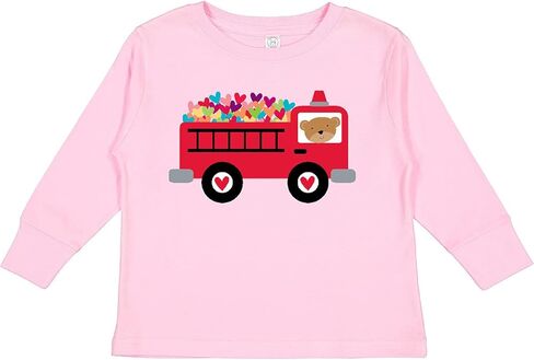 inktastic Valentine Fire Truck Heart Bear Toddler Long Sleeve T-Shirt in Saudi Arabia
