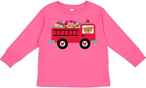 inktastic Valentine Fire Truck Heart Bear Toddler Long Sleeve T-Shirt in Saudi Arabia