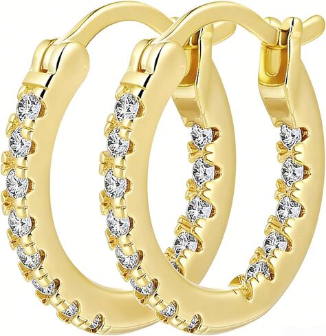 14K Gold Hoop Earrings for Women Elegant Dual-Sided Cubic Zirconia Hoops Sparkling Hypoallergenic Earrings for Sensitive Ears 15mm 20mm 30mm 35mm in Saudi Arabia