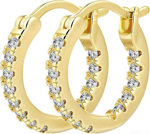 14K Gold Hoop Earrings for Women Elegant Dual-Sided Cubic Zirconia Hoops Sparkling Hypoallergenic Earrings for Sensitive Ears 15mm 20mm 30mm 35mm in Saudi Arabia