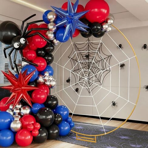Kathfly Spider Theme ديكورات الحفلات، 7.2 قدم قوس دائري معدني 8.2 قدم كبير شبكة عنكبوت وهمية داخلية وخارجية من أجل DIY طقم قوس بالون خلفية منزل مسكون حفلة عيد ميلاد صور دعامة لوازم in Saudi Arabia