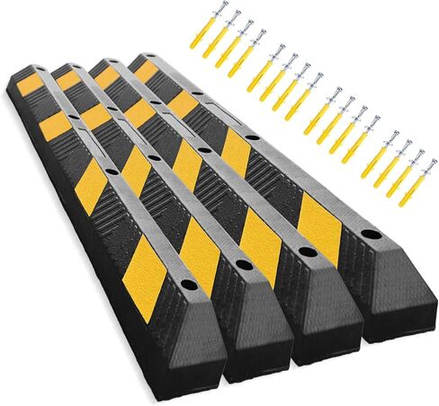 72 Inch Parking Stopper for Garage - Heavy Duty 6-Foot Long Rubber Parking Curb Stop for Car, Driveway, Parking Lot, Home with Yellow Reflective Stripe (1 Pack) in Saudi Arabia