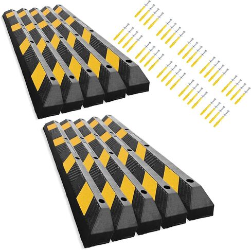 72 Inch Parking Stopper for Garage - Heavy Duty 6-Foot Long Rubber Parking Curb Stop for Car, Driveway, Parking Lot, Home with Yellow Reflective Stripe (1 Pack) in Saudi Arabia