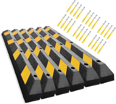 72 Inch Parking Stopper for Garage - Heavy Duty 6-Foot Long Rubber Parking Curb Stop for Car, Driveway, Parking Lot, Home with Yellow Reflective Stripe (1 Pack) in Saudi Arabia