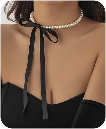 Lace Choker Necklace for Women White Lace Tassel Pendant Choker Necklaces Elegant Boho Collar Necklaces Statement Artistic Chain Necklace with Pearl Halloween Party Cosplay Costume Jewelry in Saudi Arabia