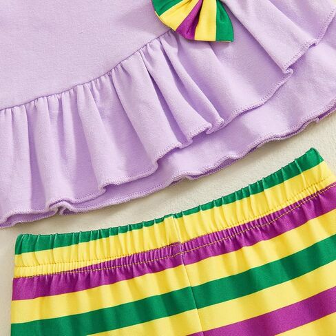 GOOCHEER Toddler Baby Girl Mardi Gras Outfit Long Sleeve Shirt Tunic Dress Top and Striped Pants Leggings Set in Saudi Arabia