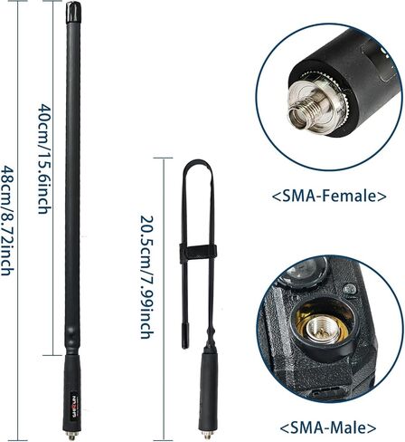 هوائي تكتيكي UV-9R Pro قابل للطي لراديو GMRS UV-9G ثنائي الاتجاه UV-9R Plus 48 سم/18.8 بوصة ثنائي النطاق VHF UHF SMA-أنثى طويل المدى محمول متوافق مع UV-S9 Plus in Saudi Arabia