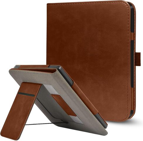 Stand Case for 7" Kobo Libra Colour (2024) / Kobo Libra 2 (2021) eReader,Durable PU Leather Cover with Auto Sleep Wake, Card Slot, Hand Strap Feature,Compatible with Model N428 & N418,Brown in Saudi Arabia