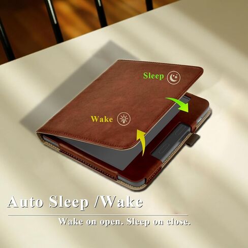 Stand Case for 7" Kobo Libra Colour (2024) / Kobo Libra 2 (2021) eReader,Durable PU Leather Cover with Auto Sleep Wake, Card Slot, Hand Strap Feature,Compatible with Model N428 & N418,Brown in Saudi Arabia
