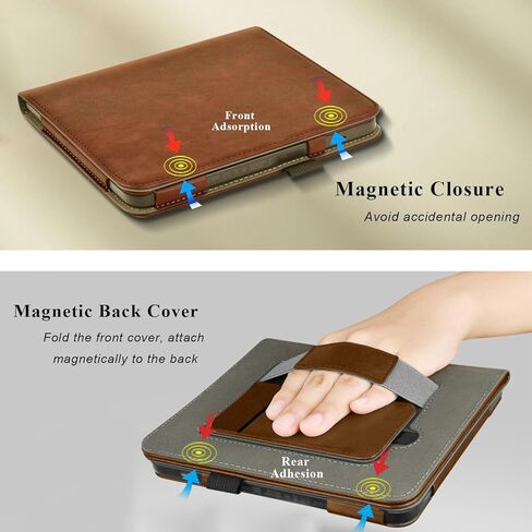 Stand Case for 7" Kobo Libra Colour (2024) / Kobo Libra 2 (2021) eReader,Durable PU Leather Cover with Auto Sleep Wake, Card Slot, Hand Strap Feature,Compatible with Model N428 & N418,Brown in Saudi Arabia