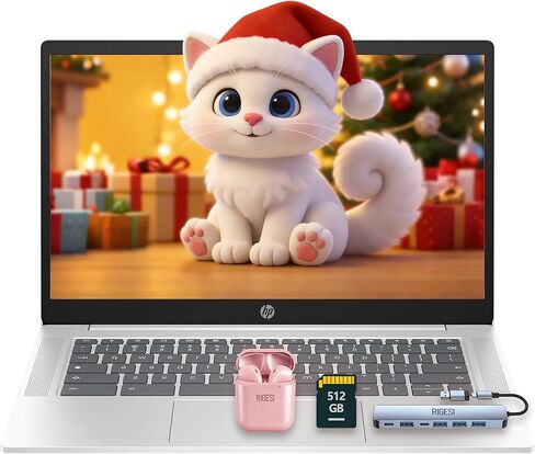 HP Business & Education Chromebook - سير عمل Cloud-First، معالج Intel N200، ذاكرة وصول عشوائي سعتها 4 جيجابايت، تخزين 640 جيجابايت (128 جيجابايت UFS+512 جيجابايت بطاقة SD)، شاشة 14 بوصة عالية الدقة، نظام تشغيل ChromeOS، محطة إرساء وسماعات (فضي) in Kuwait