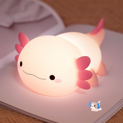 Axolotl Night Light for Kids Bedroom, Animal Silicone Nursery Night Lamp Touch Dinosaurs Nightlights USB Rechargeable Bedside Lamp for Baby Children Toddlers Girls Gift (Pink Axolotl) in Saudi Arabia