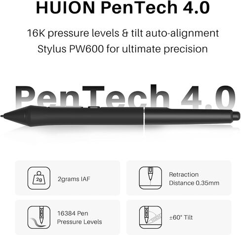 HUION PW600 PenTech 4.0 Battery-Free Stylus Compatible with Kamvas 13 (Gen 3), Kamvas 16 (Gen 3), Kamvas Pro 19, Kamvas Pro 27, Kamvas Pro 16 V2, Kamvas Pro 24 (Gen 3), Kamvas Pro 27 (144Hz) in Saudi Arabia