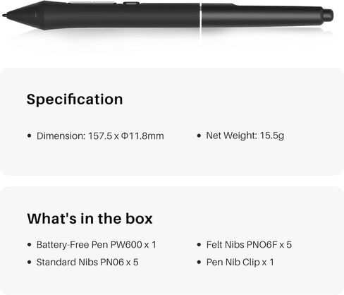 HUION PW600 PenTech 4.0 Battery-Free Stylus Compatible with Kamvas 13 (Gen 3), Kamvas 16 (Gen 3), Kamvas Pro 19, Kamvas Pro 27, Kamvas Pro 16 V2, Kamvas Pro 24 (Gen 3), Kamvas Pro 27 (144Hz) in Saudi Arabia