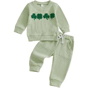 St Patricks Day Baby Boy Outfit Shamrock Toddler Sweatshirt Pullover Tops Pocket Pants Spring Fall Winter Clothes in Kuwait