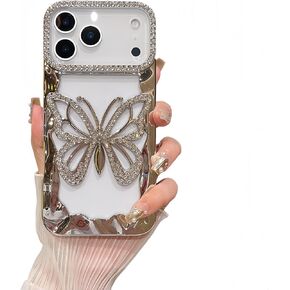 for iPhone 17 Pro Max Case Cute Butterfly Hollow Back Plating TPU Bumper Design,Luxury Bling Diamond Glitter Girly Phone Case for iPhone 17 Pro Max for Women Girls Silver in Kuwait