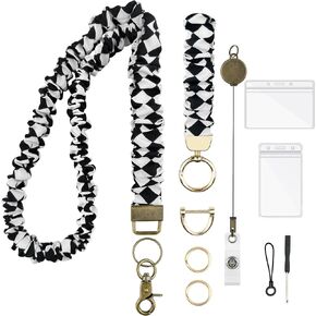 Scrunchie Lanyard for Id Badges Keys Set, 2 Pcs Cute Stretchy Teacher Lanyard with Card Holders & Retracable Clip for Women Office in Kuwait