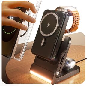 محطة شحن قابلة للطي لهاتف سامسونج، شاحن لاسلكي مغناطيسي 5 في 1 بقدرة 10000 مللي أمبير في الساعة وبنك طاقة محمول قابل للفصل متوافق مع هاتف Galaxy S25 Edge/Z Fold/Flip 7/S25/S24/S23، Galaxy Watch8، Bud in Kuwait