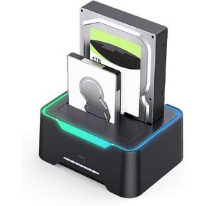 Gugxiom USB 3.0 to SATA Dual Bay External Hard Drive Docking Station for 2.5 or 3.5in HDD, SSD, with UASP, RGB Light, Hard Drive Duplicator, Cloner Function (US Plug) in Kuwait