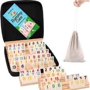 لعبة Rummy Cube Game 6-8 لاعبين مع قضية سفر محمولة ، 214 Melamine Rummy Tiles & 8 حاملي خشبي ، لعبة لوحة استراتيجية الأسرة الكلاسيكية للبالغين أطفال in Kuwait