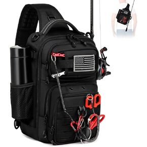 Fishing Sling Bag, Fishing Bag With Rod Holder Fixed Stickers, MOLLE System, Soft Bait & Gear Storage, Gift for Men Black in Saudi Arabia