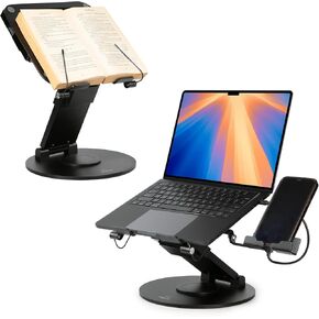 3-in-1 Adjustable Laptop Stand, Book Stand, & Phone Holder - Luxury 360° Rotating Display for All Laptops - 2–21" Height for Ergonomics - Office Desk Accessories - Patented - Sky Black in Saudi Arabia