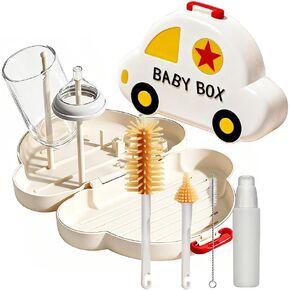 7-in-1 Baby Bottle Brush Set with Silicone Nipple & Straw Brushes, Soap Dispenser, Foldable Drying Rack, Portable Case – for Home & Travel in Saudi Arabia