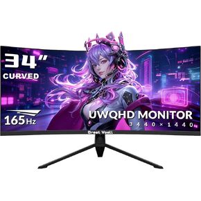 34-Inch Ultrawide Curved Monitor, WQHD 4K Display, 100Hz 21:9 Screen, AMD FreeSync, Eye-Care Tech, 4000:1 Deep Contrast, VESA Mountable,Panoramic for Office & Immersive Gaming in Kuwait