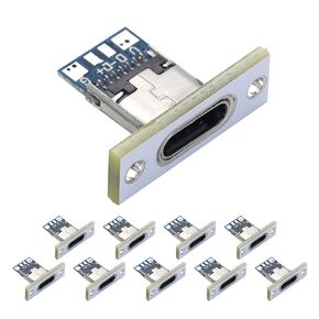 10PCS USB 3.1 Type C Connector 24 Pins Female Plug Socket Receptacle Adapter to Solder Wire & Cable 24P PCB Board Support Module with Black Screw Fixing Plate in Kuwait