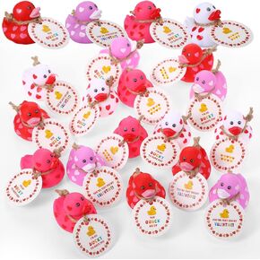 Jerify 12 Pcs 2 Inch Mini Valentine Rubber Duckies with Gift Cards Valentine's Day Heart Rubber Ducks Bath Toys for Classroom Exchange Carnival Party Favors Game Prize in Kuwait
