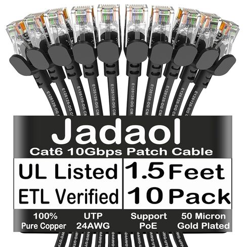 JADAOL CAT6 10ft 24 CAPP CATION CABLE ، 10 جيجابت في الثانية من كبل تصحيح Ethernet عالي السرعة ، Network Cat8/7 ، 24AWG Pure Copper ، موصل مطلي بالذهب RJ45 ، كابل شبكة LAN للتبديل ، الأسود ، الأسود in Kuwait