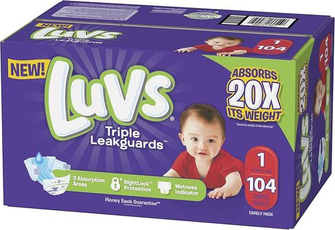 حفاضات Luvs Luvs ثلاثية مانعة للتسرب، مقاس 1، 104 قطعة، 104 قطعة in Kuwait