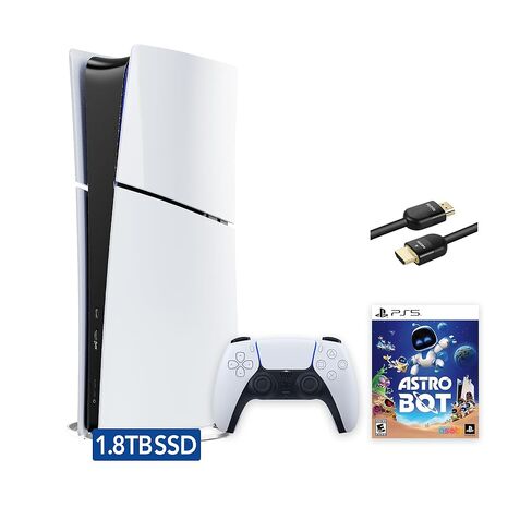 حزمة ASTRO BOT من PlayStation 5 Slim المحسنة بسعة 1.8 تيرابايت وكابل Mytrix 8K HDMI فائق السرعة - أبيض، وحدة تحكم ألعاب PS5 نحيفة 1.8 تيرابايت PCIe SSD in Kuwait