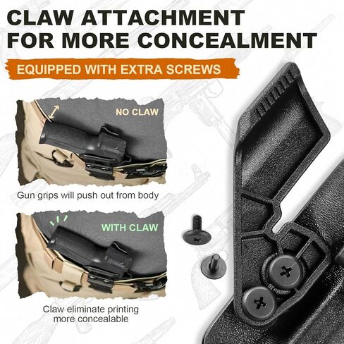 WARRIORLAND IWB KYDEX Holster w/Optic Cut, Fit for Springfield XD-S 3.3" & XD-S MOD.2 OSP 3.3", Inside Waistband Conceal Carry, Adj. Cant & 'Posi-Click' Retention, w/Claw/Right- / Left-Hand Options in Saudi Arabia