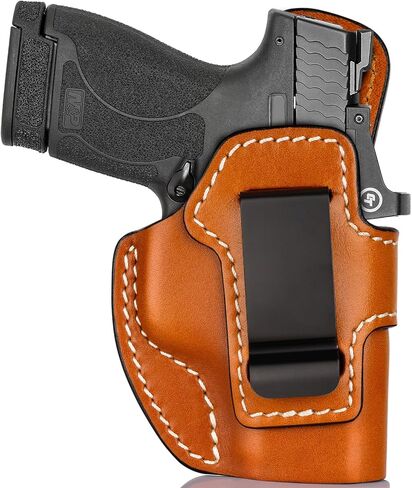 حافظة جلدية فاخرة من IWB لـ Smith&Wesson M&P Shield 9mm/.40، M&P Shield M2.0، M&P Shield Plus، حافظة حمل مخفية جاهزة للبصر، مشبك فولاذي يناسب حزام 1.75 بوصة، حزام خصر داخلي، بني، يمين/يسار in Saudi Arabia