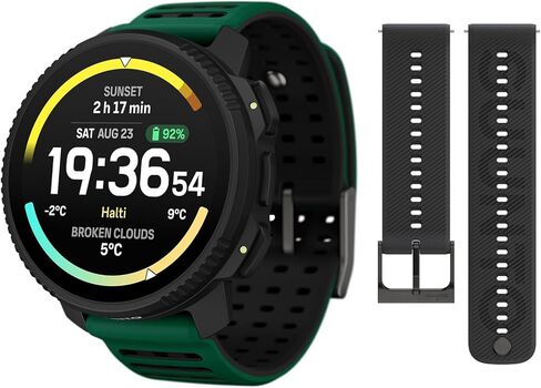 SUUNTO Vertical 2 GPS Sport Watch with 1.5" AMOLED Touchscreen, Pine Green & SUUNTO 22 ATH6 Silicone Strap All Black S+M in Saudi Arabia