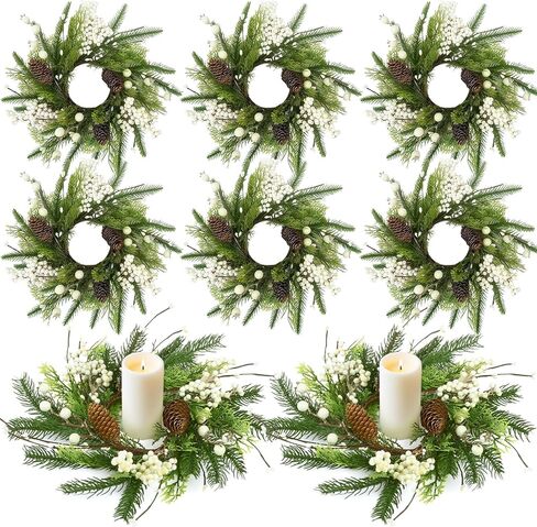 6 Pcs Valentine Candle Rings Wreaths Red Pink Wooden Heart Artificial Heart Berries Valentine's Day Candle Holder Rings Mini Wreaths Decor in Saudi Arabia