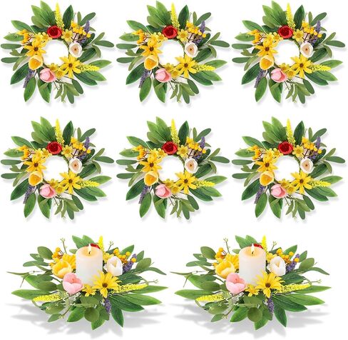 6 Pcs Valentine Candle Rings Wreaths Red Pink Wooden Heart Artificial Heart Berries Valentine's Day Candle Holder Rings Mini Wreaths Decor in Saudi Arabia