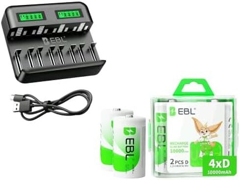 شاحن بطارية ذكي EBL لبطاريات C D AA AAA Ni-MH Ni-CD القابلة لإعادة الشحن وبطاريات الخلايا EBL D 4 عبوات in Saudi Arabia
