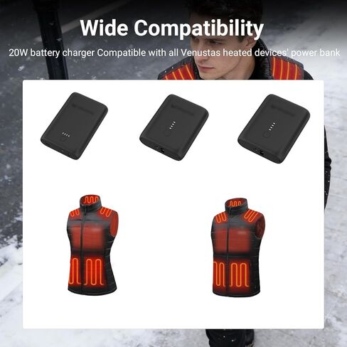 20W Fast Charger Compatible with Venustas Heated Vests, Jackets &Hoodies Dual Port Power Adapter USB-C & USB-A in Saudi Arabia