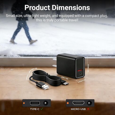 20W Fast Charger Compatible with Venustas Heated Vests, Jackets &Hoodies Dual Port Power Adapter USB-C & USB-A in Saudi Arabia