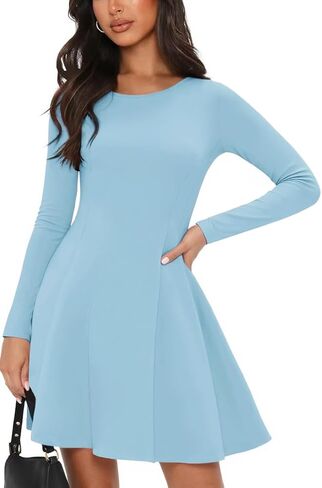 Long Sleeve Mini Dress for Women A Line Fall Pleated Babydoll Short Party Dresses 2026 in Saudi Arabia